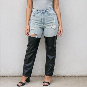 Half denim half leather jeans